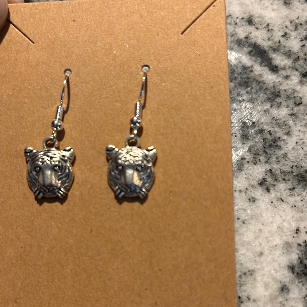 Silver Tiger Head Earrings